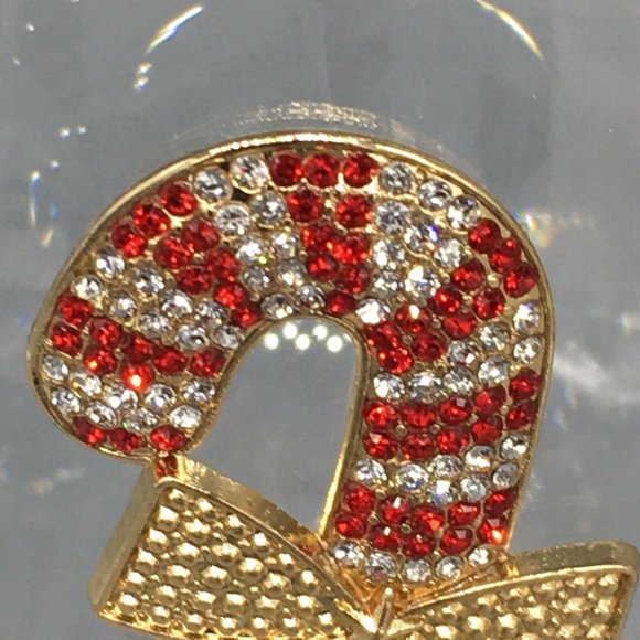 x2 Rhinestone Candy Cane Stemless Wine Glass Set Red Gold Bow Christmas Holidays - Picture 5 of 10